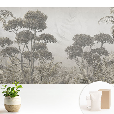 Tapeta do obývacího pokoje s motivem exotického lesa v rustikálním stylu