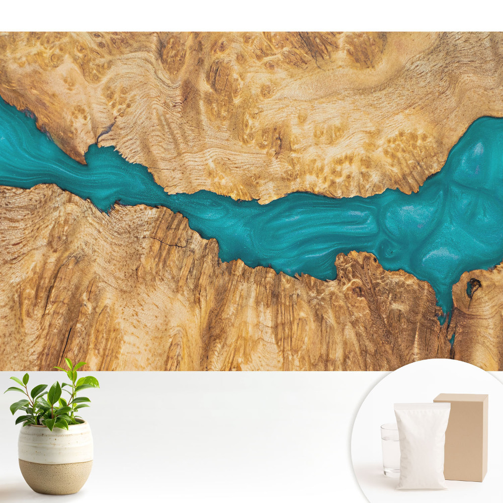 Samolepící tapeta s motivem modré pryskyřice a přírodního dřeva