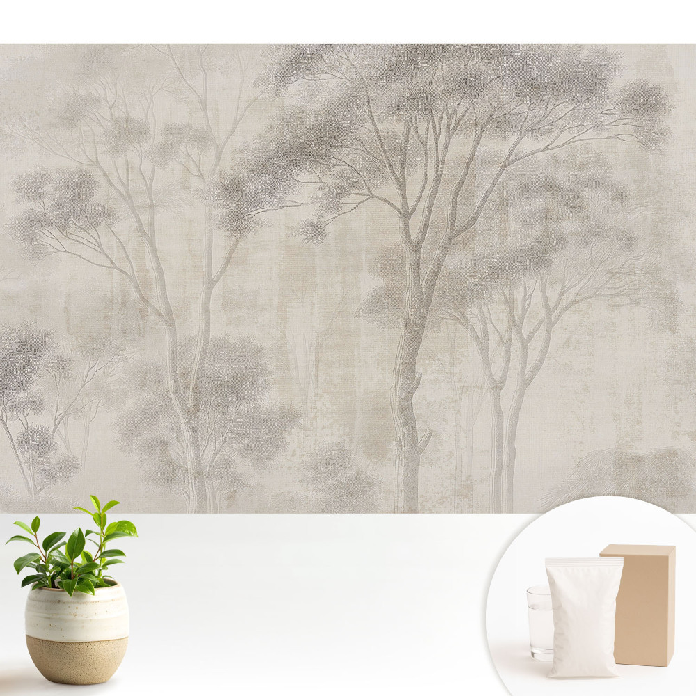 Tapeta s motivem křehkých stromů na béžovém pozadí