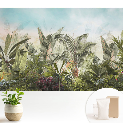 Tapeta s motivem exotické džungle v pastelových odstínech