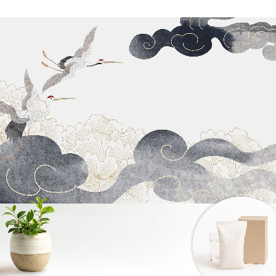 Tapeta na zeď s motivem jeřábů a mraků v klasickém stylu