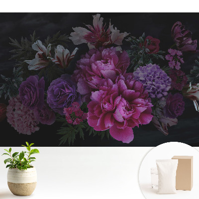 Samolepící tapeta Romantické květiny na tmavém pozadí