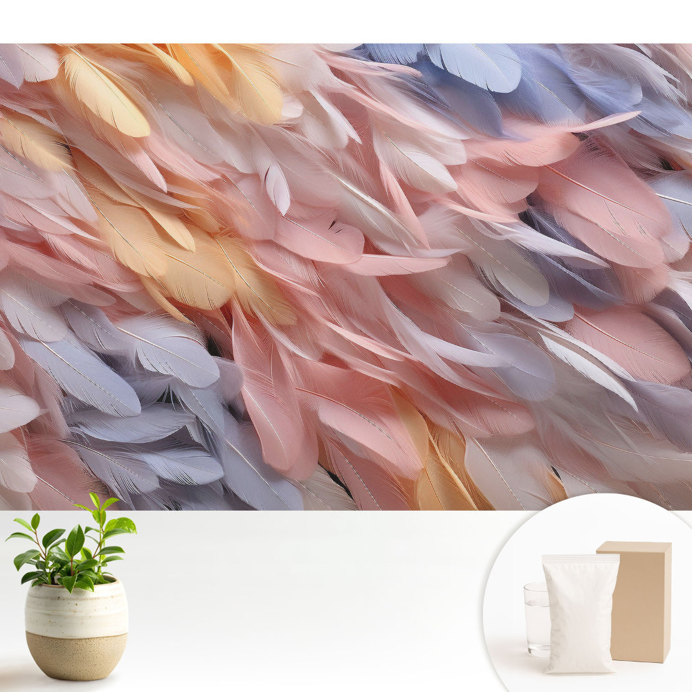 Tapeta do obývacího pokoje s motivem lehkých pastelových peří