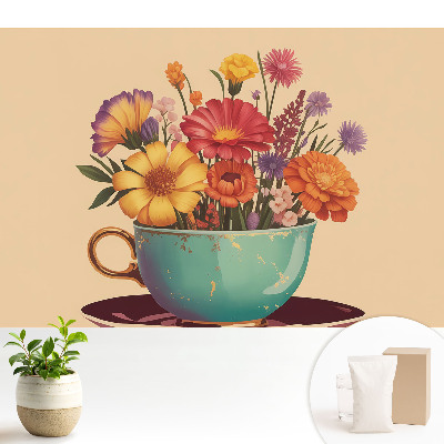 Tapeta na zeď s motivem květin v šálku