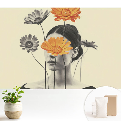 Tapeta do obyvaku Květiny a obličej v surrealistickém stylu