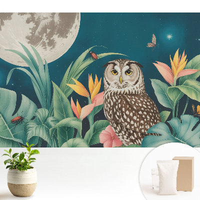 Samolepící tapeta Noční krajina se sovou a měsícem