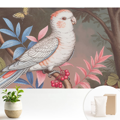 Tapeta do obývacího pokoje s motivem papouška mezi listy