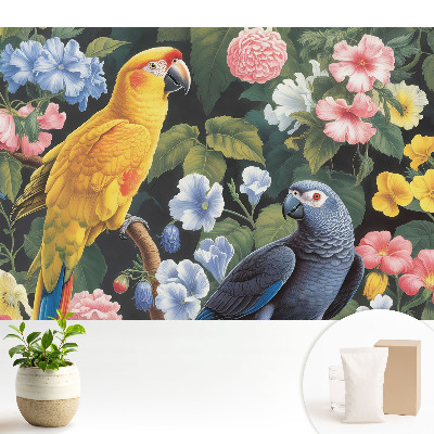 Samolepící tapeta Barevní tropičtí ptáci mezi květinami