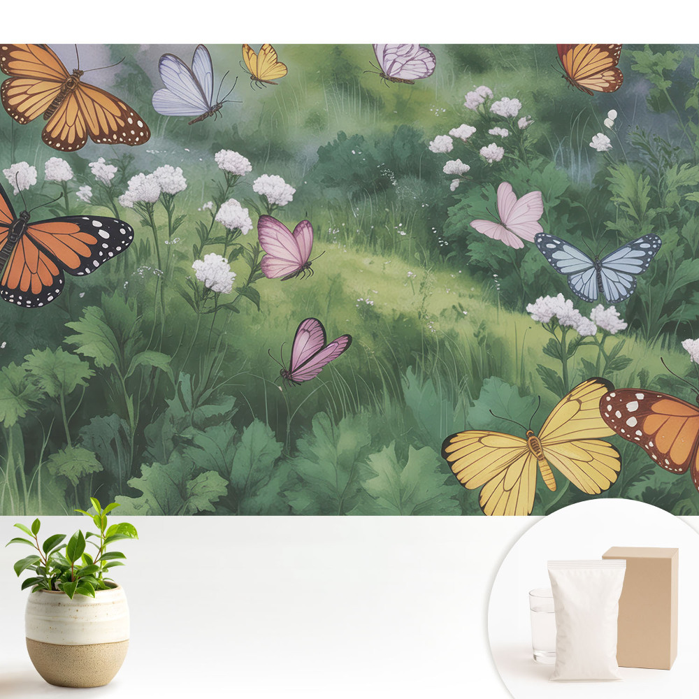 Tapeta Barevní motýli nad loukou plnou květin