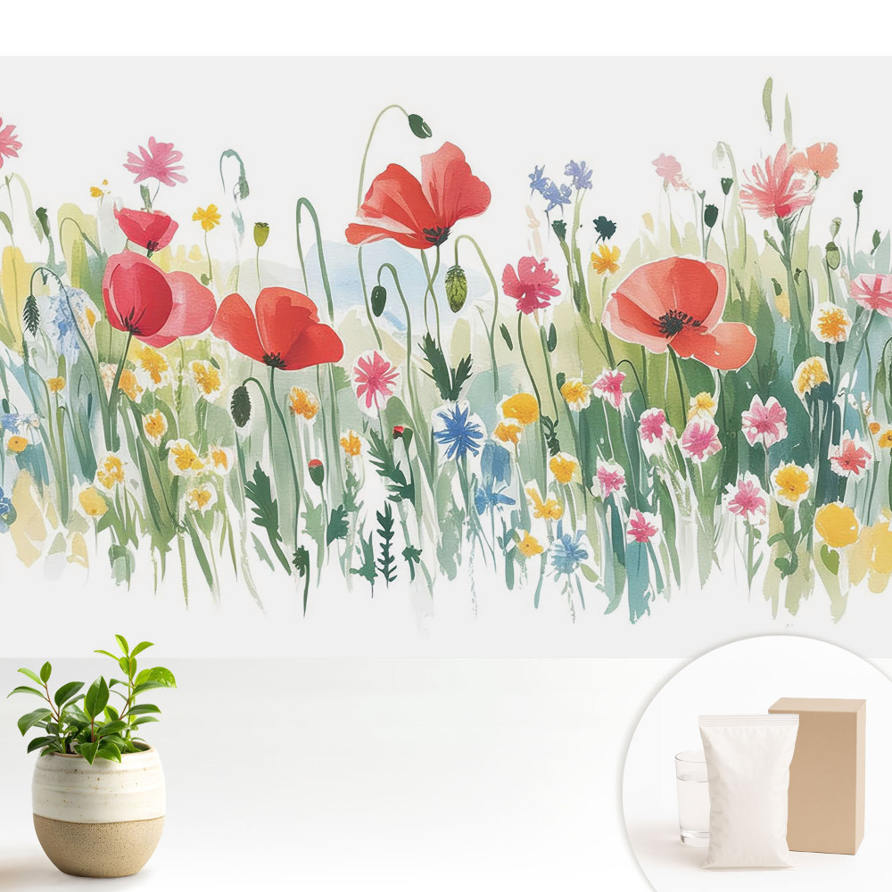 Tapeta s motivem květin na louce v pastelových barvách