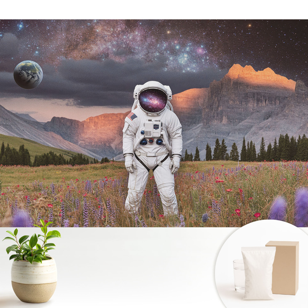 Tapeta na zeď s motivem surrealistického astronauta v horách