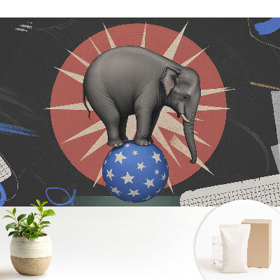 Tapeta Slon na míči v retro stylu