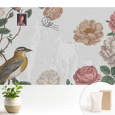 Tapeta s motivem květin a ptáků na stěnu