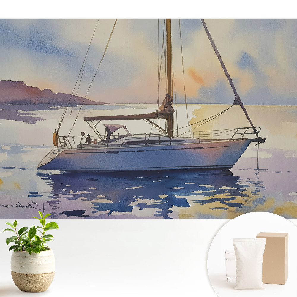 Samolepící tapeta s motivem jachty na vodě při západu slunce