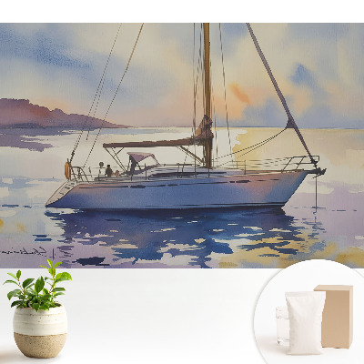 Samolepící tapeta s motivem jachty na vodě při západu slunce