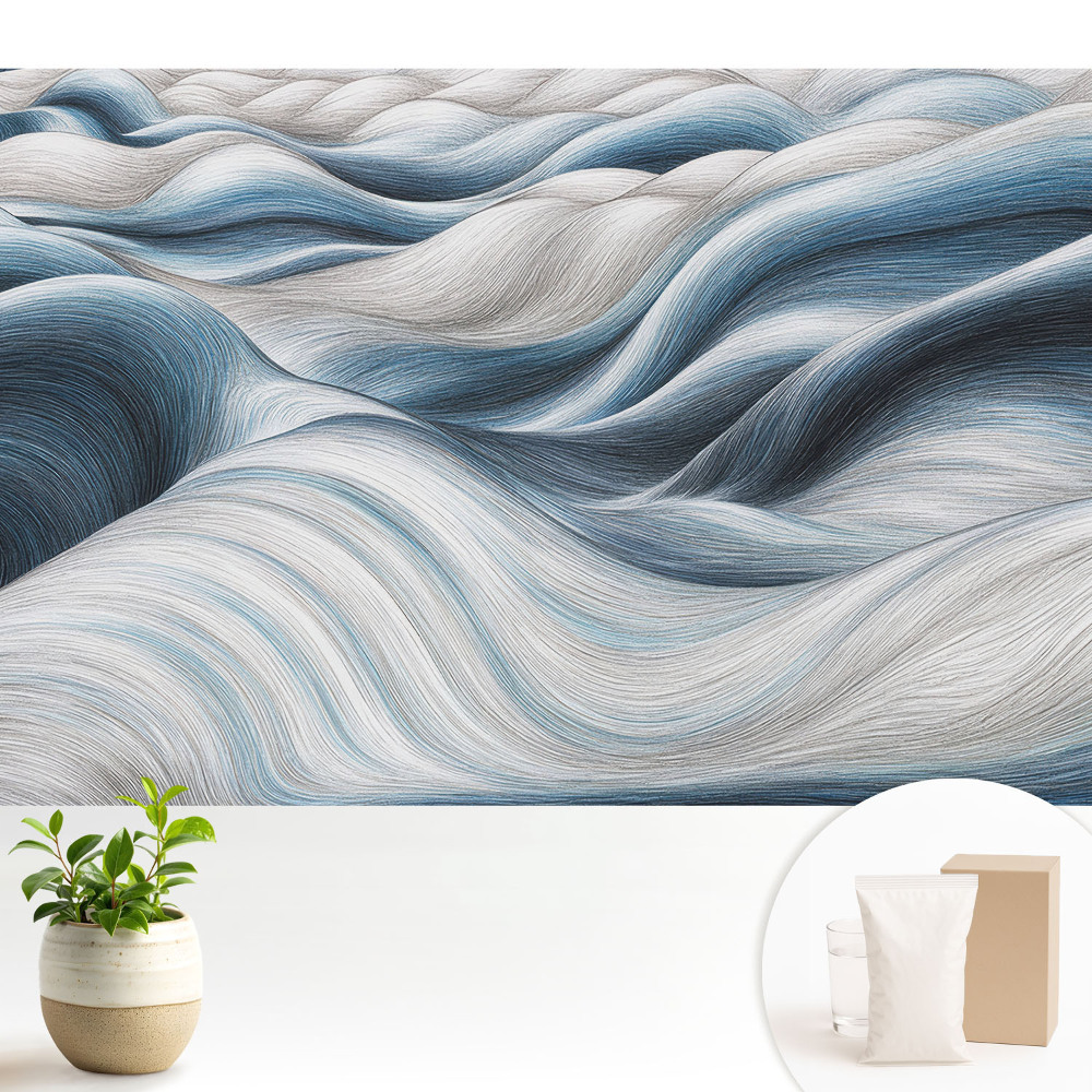Tapeta na zeď s vlnitými měkkými liniemi v odstínech modré