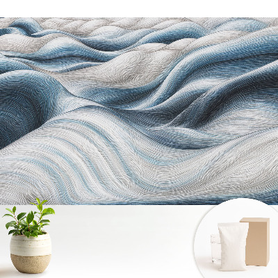 Tapeta na zeď s vlnitými měkkými liniemi v odstínech modré