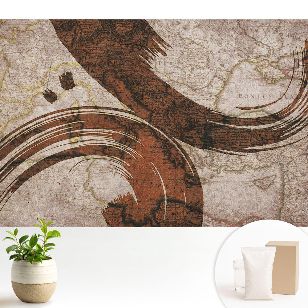 Tapeta na zeď se vzorem staré mapy s abstraktními akcenty