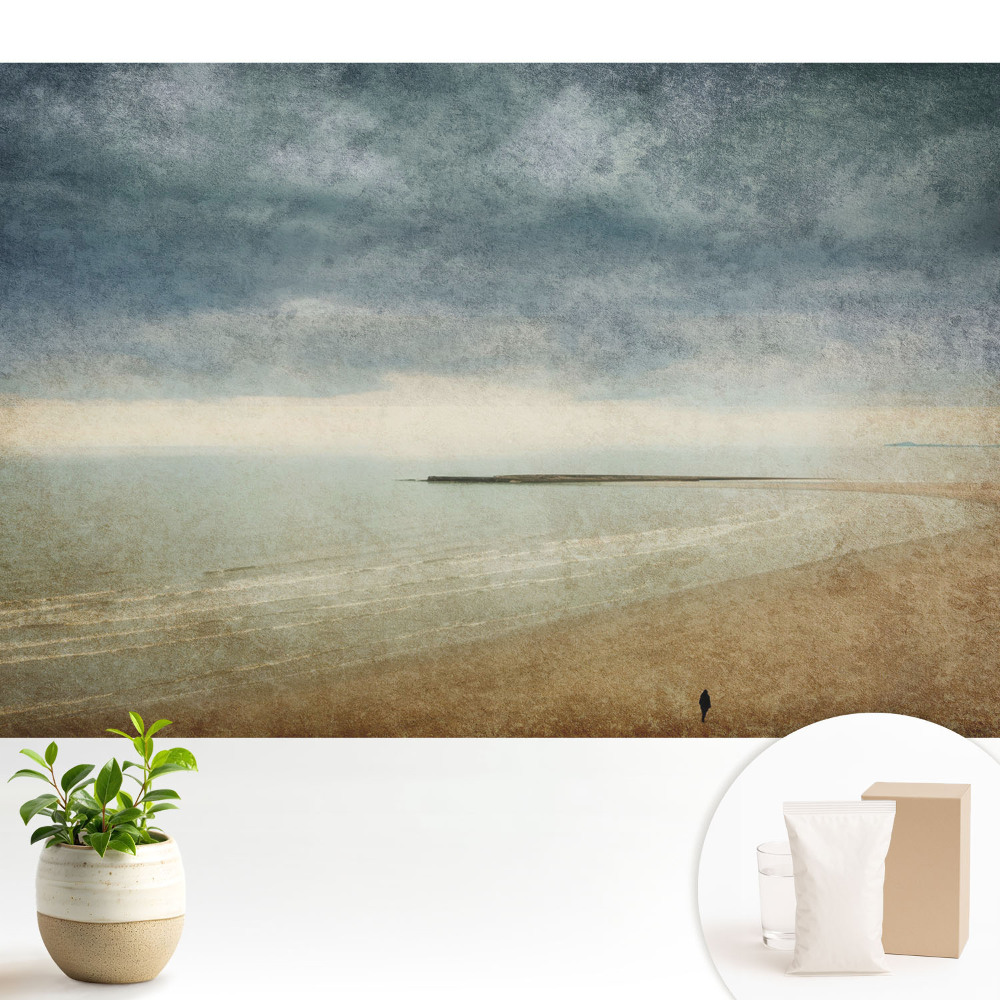 Samolepící tapeta s motivem pobřeží při západu slunce v retro stylu vytvářející atmosférické prostředí