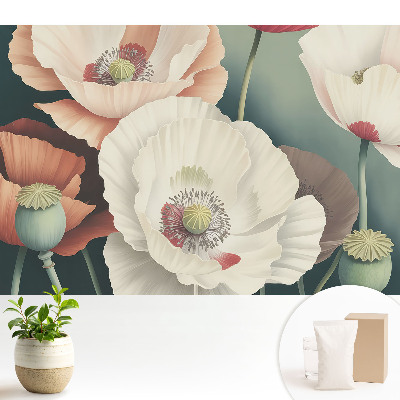 Tapeta do obývacího pokoje s jemným motivem mákových květů