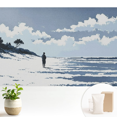Tapeta Osamělá postava na pláži modré pozadí