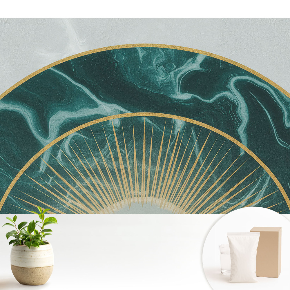 Tapeta do obývacího pokoje s dekorem půlkruhu a motivem zeleného mramoru