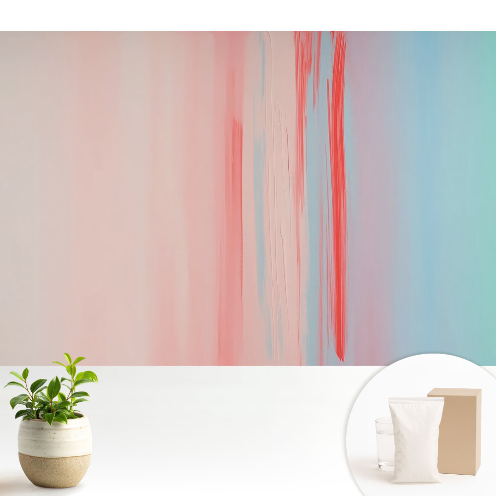 Tapeta na zeď s pastelovými přechody a červenými prvky