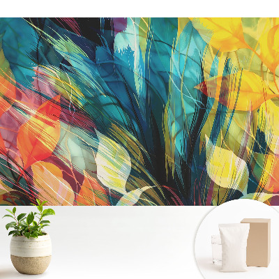 Tapeta na zeď s barevným abstraktním listovým motivem