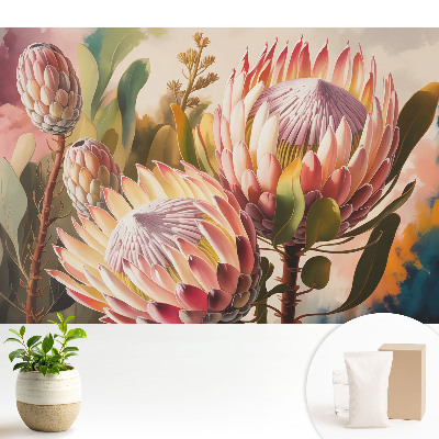 Tapeta do obyvaku Protea květiny pastelové barvy elegance