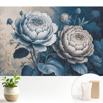 Tapeta Květiny v odstínech modré a šedé
