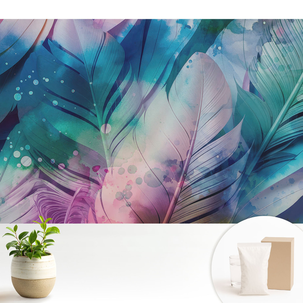 Samolepící tapeta s motivem barevných peří v moderním harmonickém vzoru