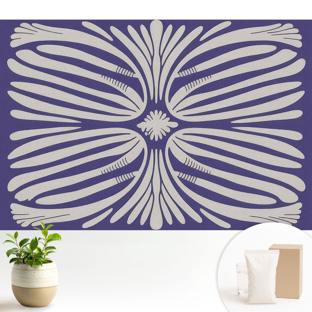 Tapeta do obývacího pokoje se symetrickým květinovým motivem na fialovém podkladu