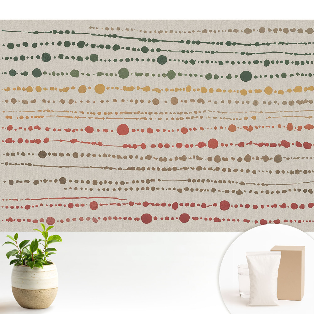 Tapeta do obývacího pokoje s barevnými čárami a tečkami