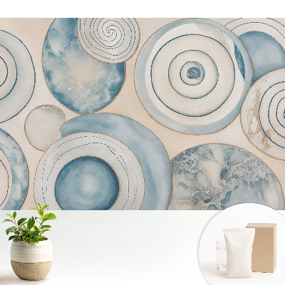 Tapeta na zeď s motivem modrých spirál v moderním abstraktním stylu