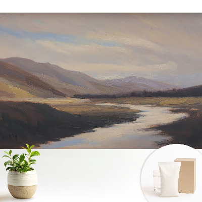 Tapeta do obyvaku Horské údolí s řekou a mraky