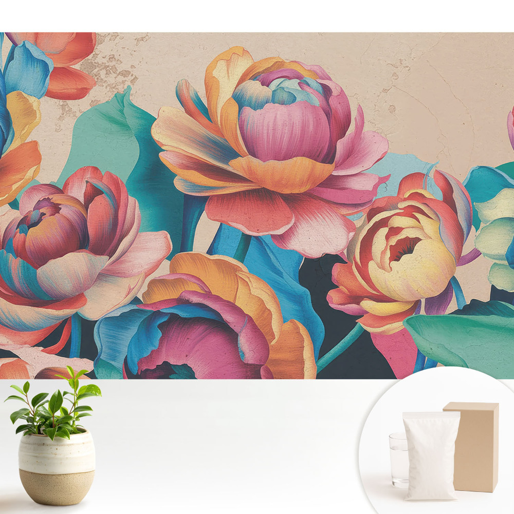 Samolepící tapeta s motivem energických retro květin