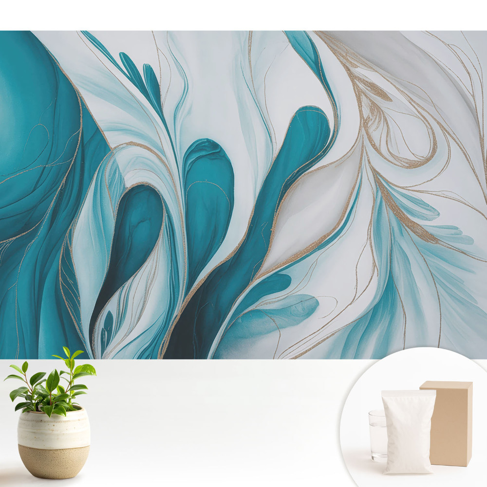 Tapeta do obývacího pokoje s abstraktními modrými tekutými tvary