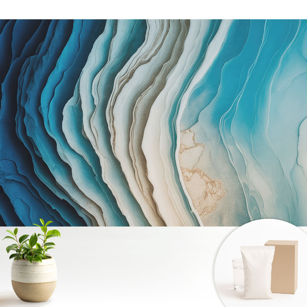 Tapeta s abstraktním motivem vln v odstínech modré