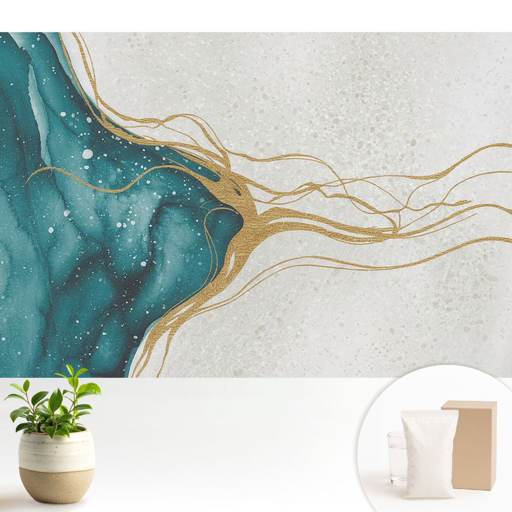 Tapeta na zeď s abstraktním motivem v tyrkysové a žluté barvě