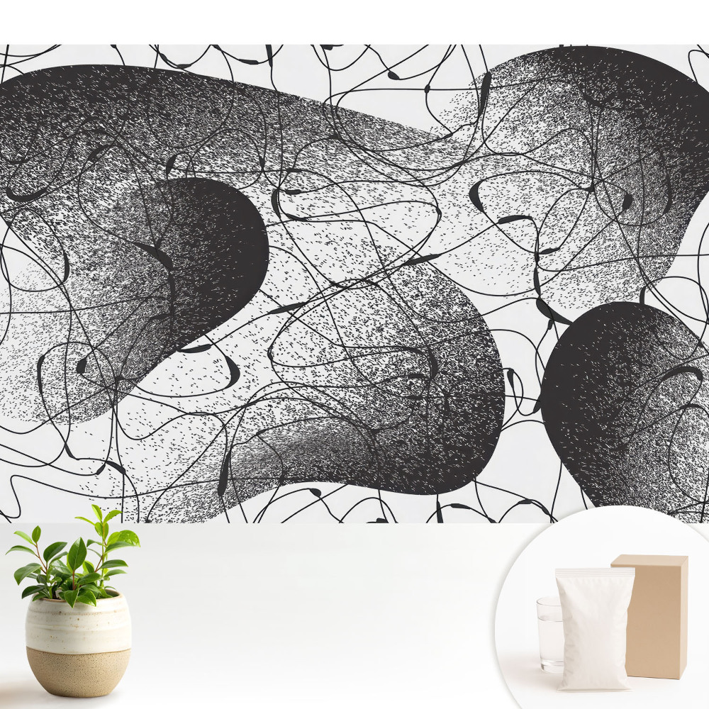 Tapeta do obývacího pokoje s černými čarami na bílém pozadí