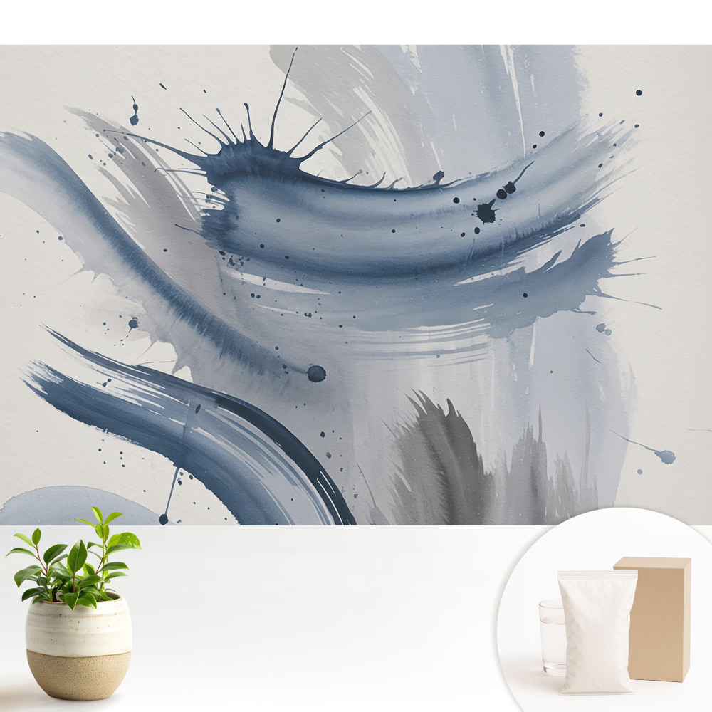 Tapeta na zeď s motivem modrých abstraktních tahů štětcem
