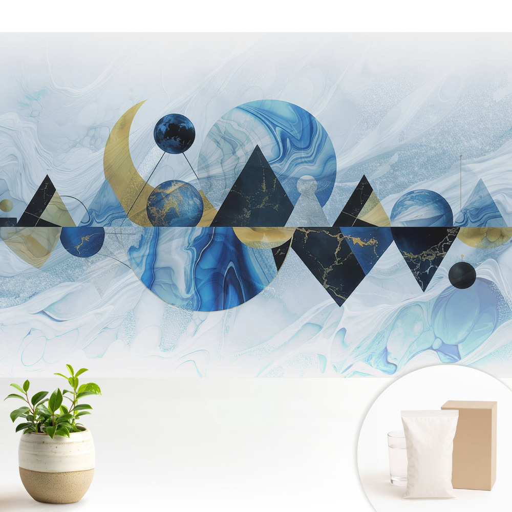 Tapeta na zeď s geometrickými tvary v odstínech modré
