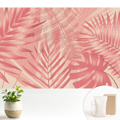 Tapeta do obyvaku Exotické listy růžové harmonie
