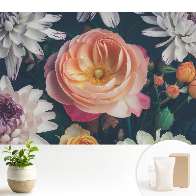 Samolepící tapeta Květiny v klasickém stylu s tlumenou kompozicí