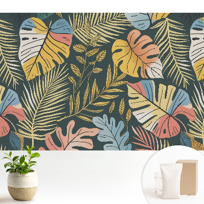 Samolepící tapeta Barevné tropické listy na tmavém pozadí