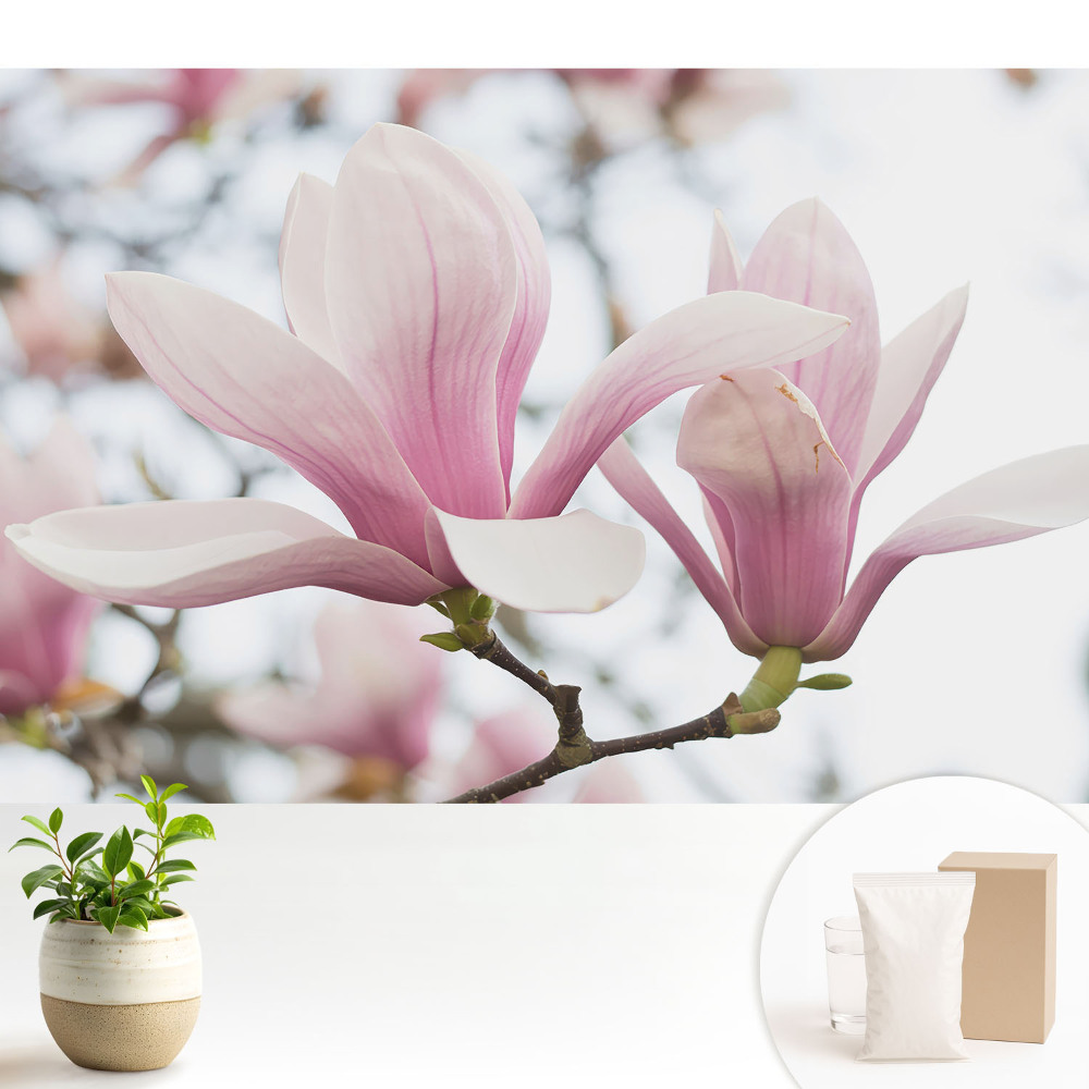Samolepící tapeta s motivem růžových magnólií v romantickém přírodním provedení