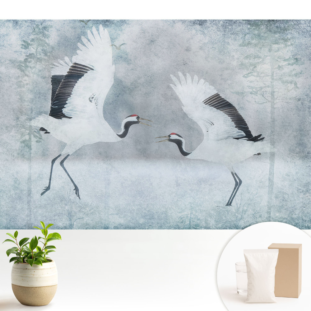 Samolepící tapeta Elegantní jeřábi v delikátním prostředí