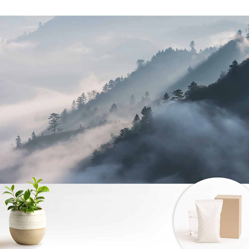 Tapeta se vzorem zatažené krajiny hor a stromů