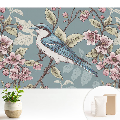 Tapeta na zeď Pták a kvetoucí větve třešní