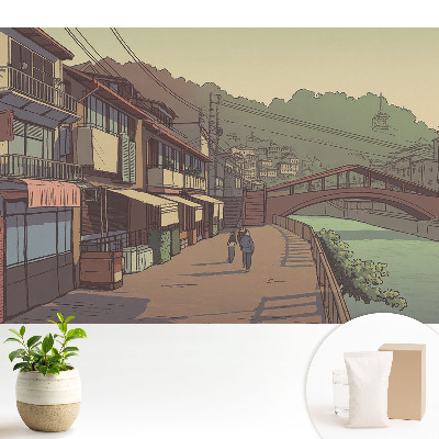 Samolepící tapeta Most a ulice v pastelových barvách